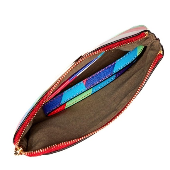 STEVE MADDEN // vibrant rainbow striped clutch zip top wristlet - Picture 6 of 12
